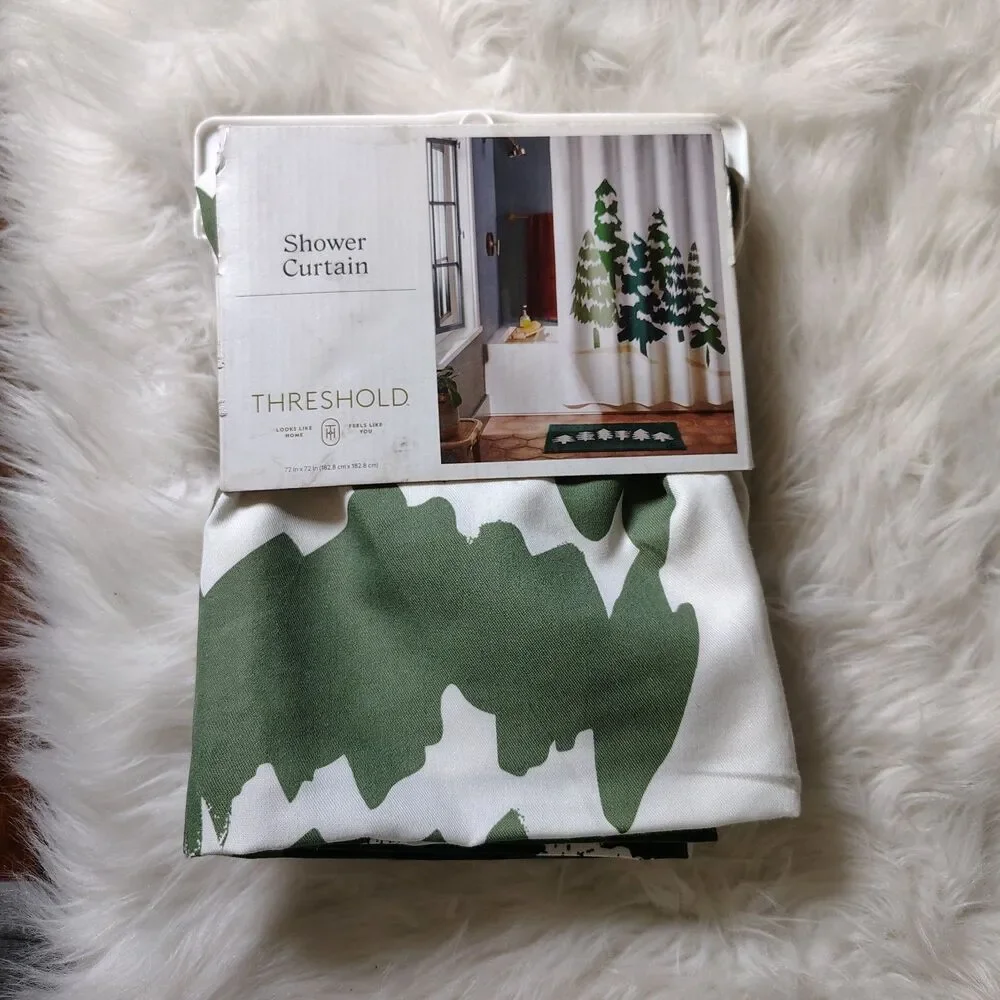 Threshold Holiday Trees Fabric Shower Curtain green 72x72 New